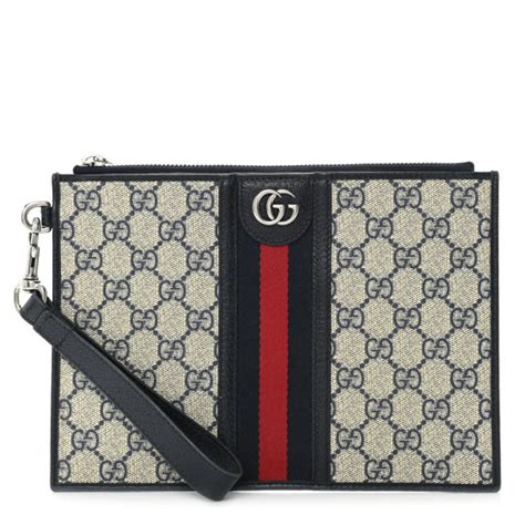 gucci supreme zip pouch|GUCCI GG Supreme Monogram Textured Dollar Calfskin Web .